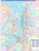 Puget Sound Metro Area Wall Map Color Cast Style
